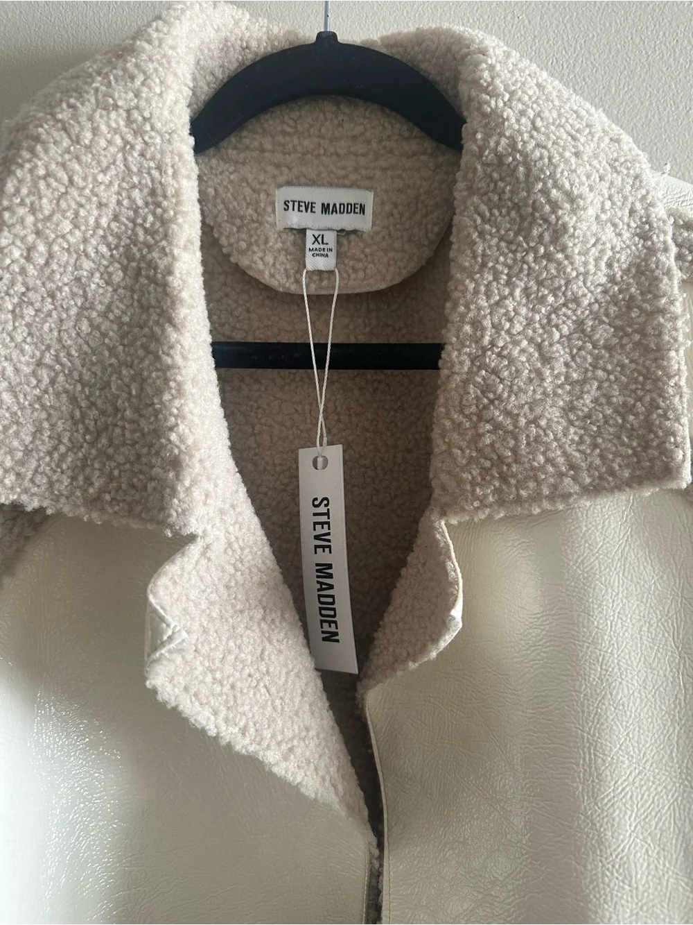 NWT Steve Madden Faux Shearling Trim Faux Leather Jacket Size XL